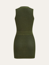 Sleeveless Textured Buttoned Fitted Sweater Dress